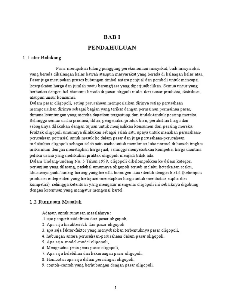 Semen, baja, aluminium, dll, merupakan contoh pasar oligopoli. Makalah Pasar Oligopoli Pdf