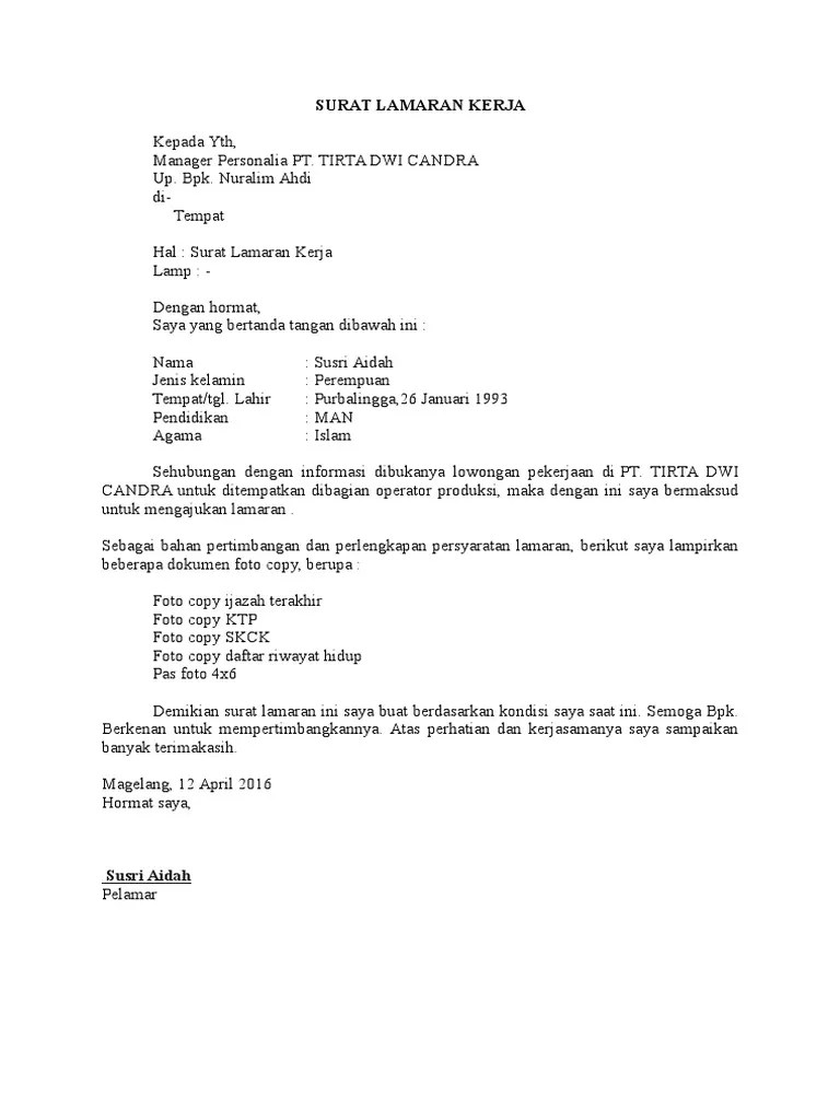Bagas danasmara jati tempat & tanggal lahir. Contoh Format Surat Lamaran Kerja Untuk Lulusan Sma Pdf