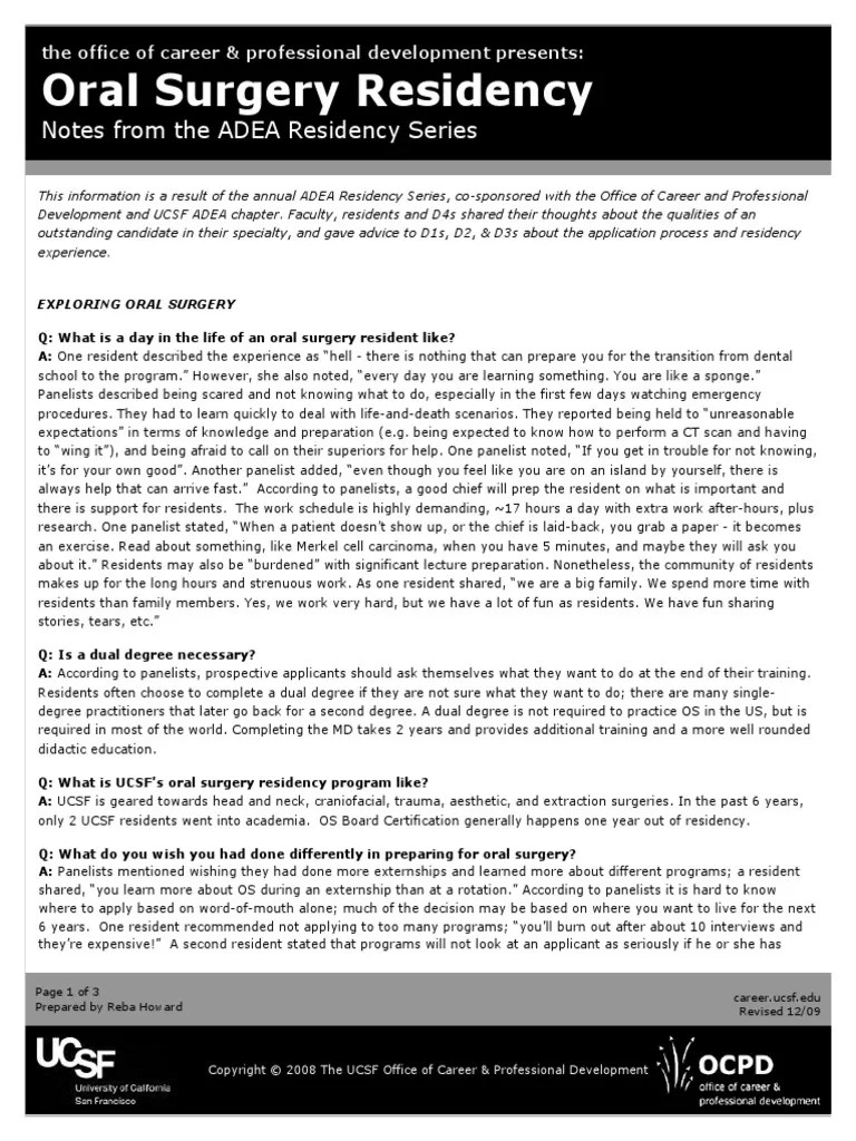 Dentistry Residency Oral Surgery | Residency (Medicine) | Oral And ...