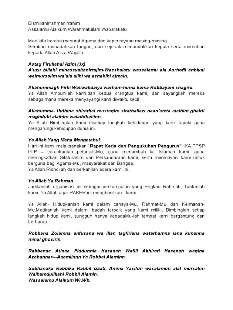 Waj'al hu lanaa imaama, wa nuuro, wa hudaa, wa rohmah. Contoh Doa Penutup Acara Pdf