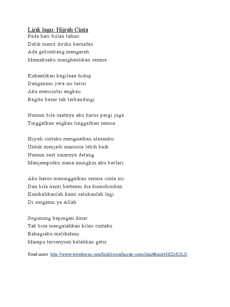 Berikut adalah lirik lagu hijrah cinta yang dipopulerkan oleh rossa. Download Lagu Rossa Hijrah Cintaku Menguatkan