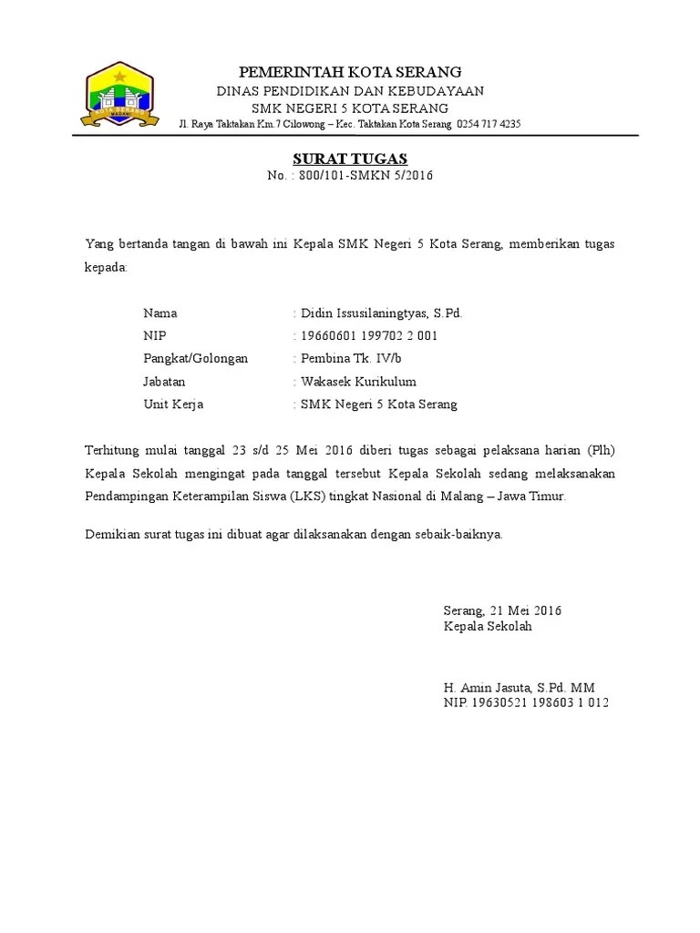 2/ se/ vii/ 2019 tentang kewenangan pelaksana harian dan pelaksana tugas dalam aspek . Contoh Surat Tugas Pelaksana Harian Kepala Sekolah Kumpulan Surat Penting