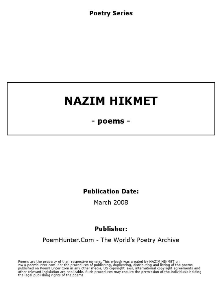 Nazim Hikmet Selected Poems By PoemHunter | PDF | Turkey | Poetry