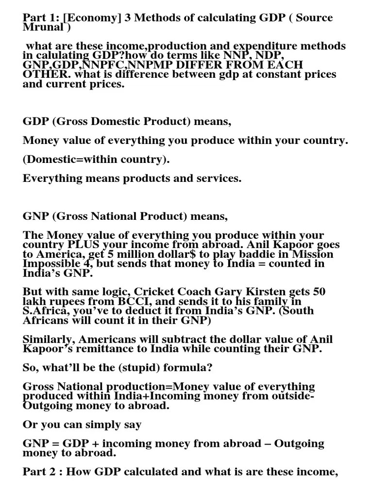 Methods Of Calculating GDP | PDF | Measures Of National Income And ...