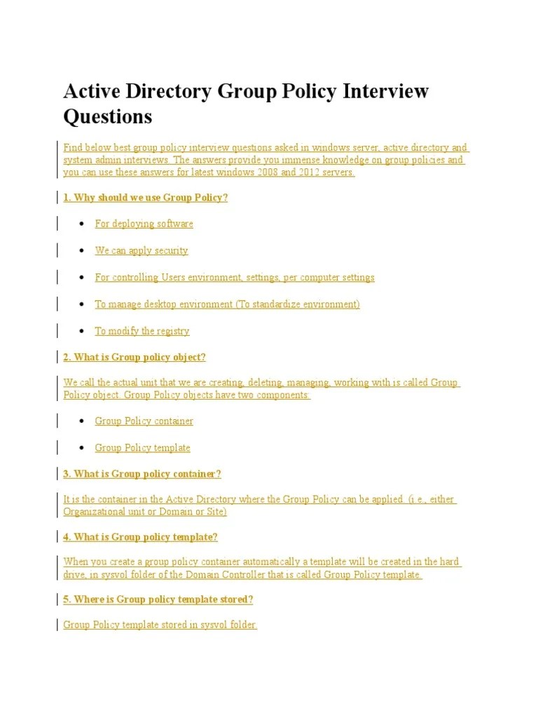 Group Policy Interview Questions | PDF | Group Policy | Active Directory