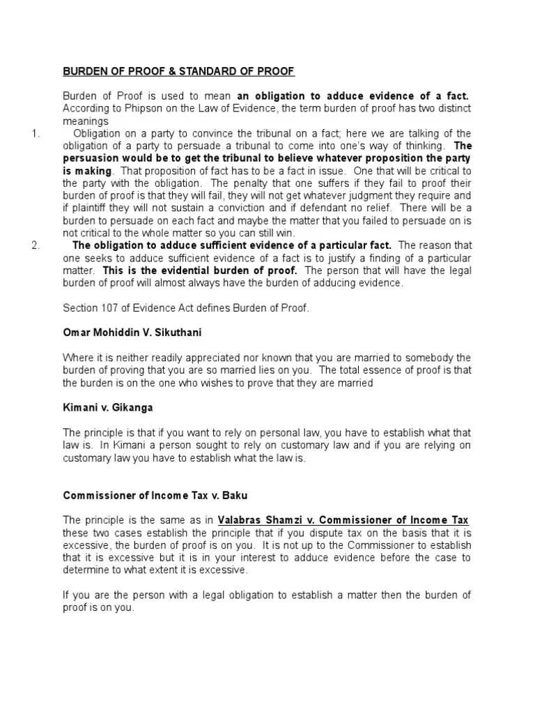 Burden & Standard Of Proof | PDF | Burden Of Proof (Law) | Evidence (Law)