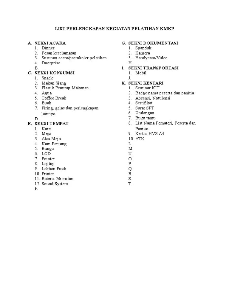 List Perlengkapan Acara | PDF