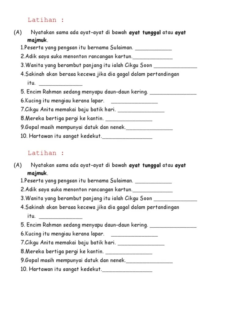 Ayat Tunggal Ayat Majmuk Tahun 3 / Kuiz Ayat Tunggal Ayat Majmuk Sumber Pengajaran