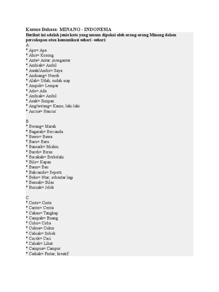 Sejumlah kata bahasa minang berawalan r seperti rosok, rubuah, rukuak,. Bahasa Minang Pdf