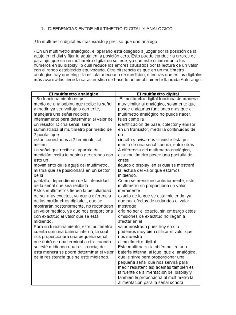 Diferencias Entre Multimetro Digital Y Analogico | PDF | Ingenieria ...