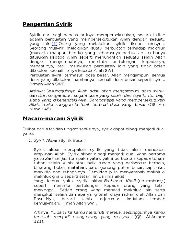 Pengertian Syirik Dan Akibatnya | PDF