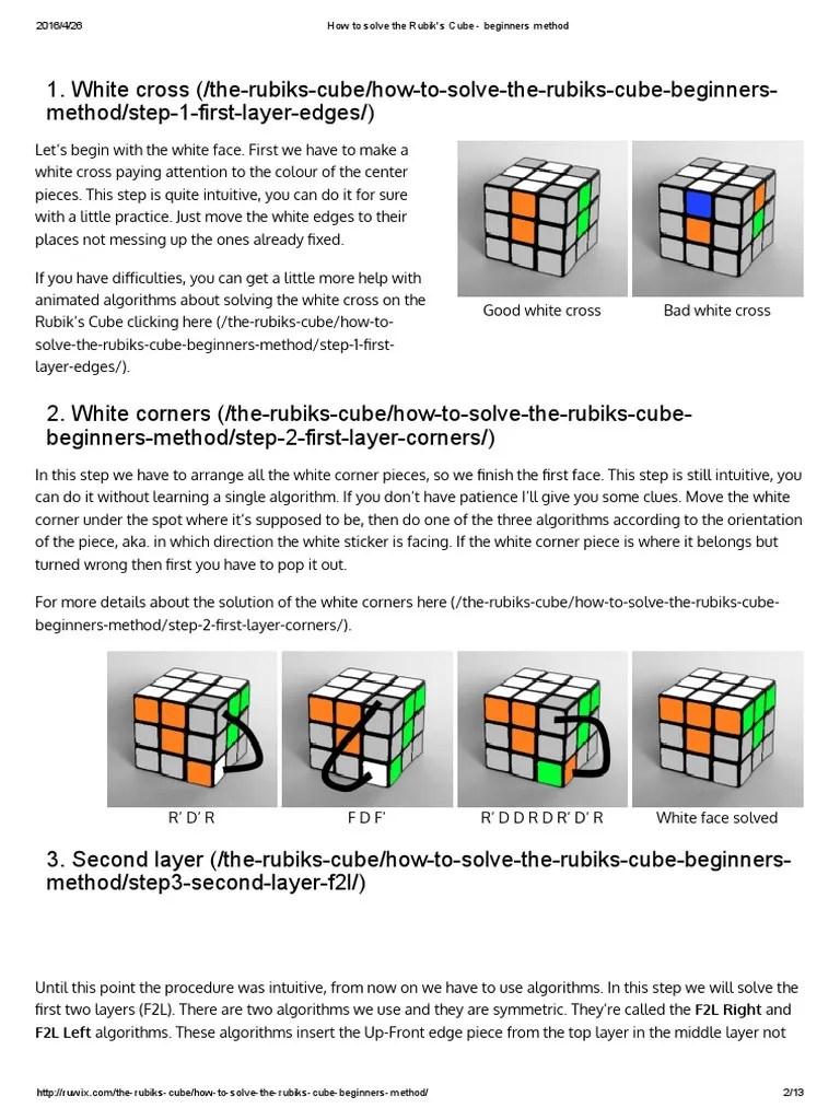 How To Solve The Rubik's Cube - Beginners Method | PDF | Areas Of Computer Science | Applied ...