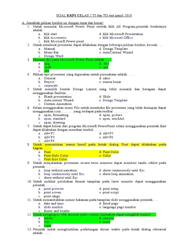 Soal uas smk kimia semester genap kelas 10/11 tahun 2018 ini merupakan. Soal Kkpi Kelas 2 Pdf