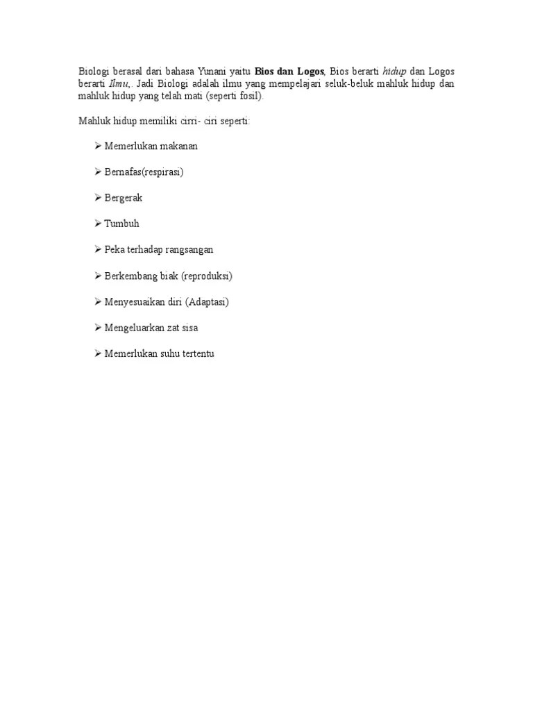 4374657889hhbiologi Berasal Dari Bahasa Yunani Yaitu Bios Dan Logos | PDF