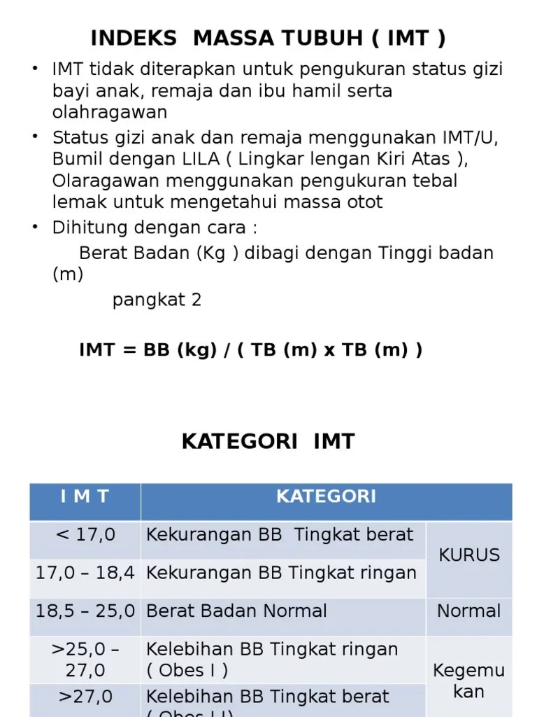 Salah satu hal terpenting dan sering kali dilewatkan adalah memantau indeks massa tubuh normal untuk lansia. Indeks Massa Tubuh Imt Pdf