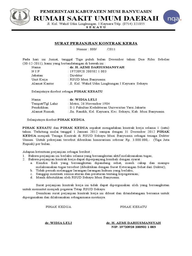 Pada dasarnya kontrak kerja adalah dokumen atau. Surat Perjanjian Tenaga Kontrak Dokter Umum Pdf
