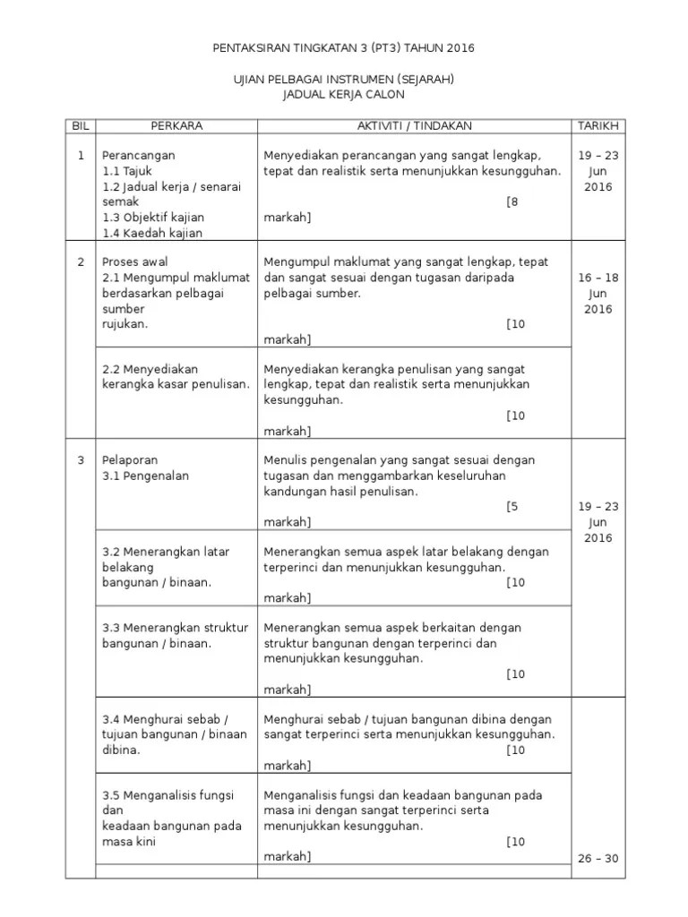 Pt3, pentaksiran tingkatan 3, pt tingkatan 3, jadual pt3, jadual waktu peperiksaan pt3,. Jadual Kerja Sejarah Calon Pdf