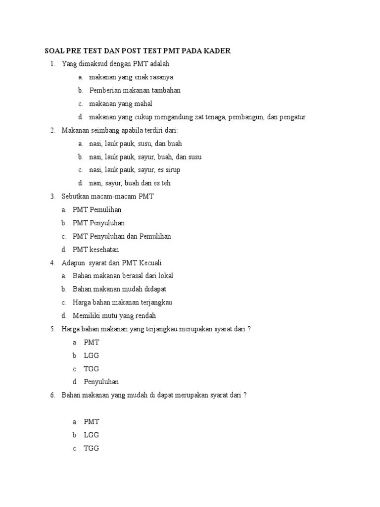 Soal Pre Test Dan Post Test PMT Pada Kader | PDF