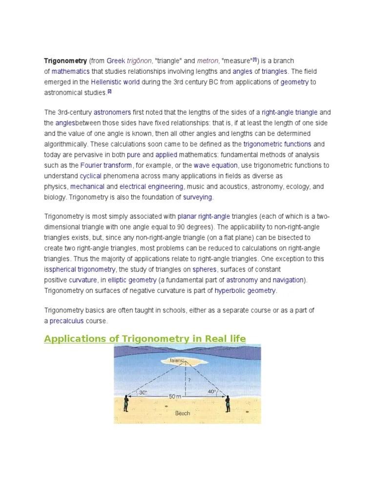 Trigonometry (From: Applications Of Trigonometry In Real Life | PDF ...