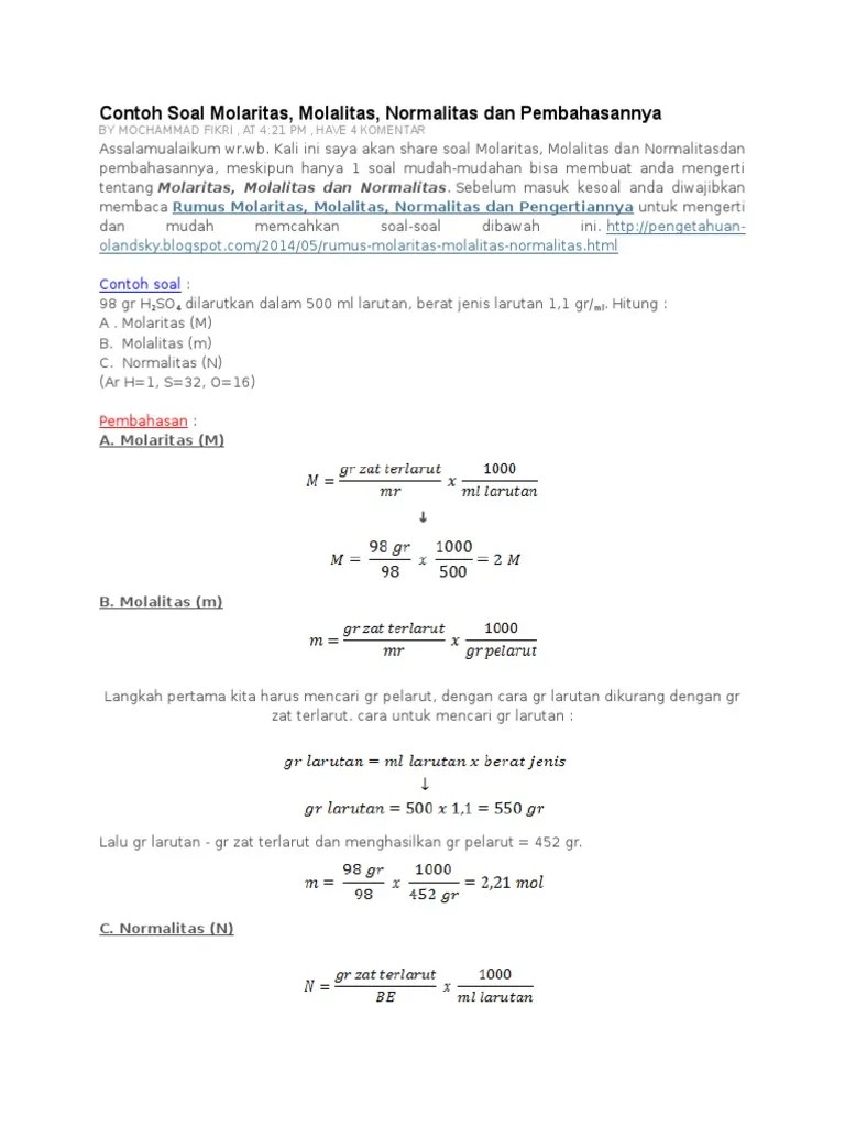 Soal Normalitas Kimia