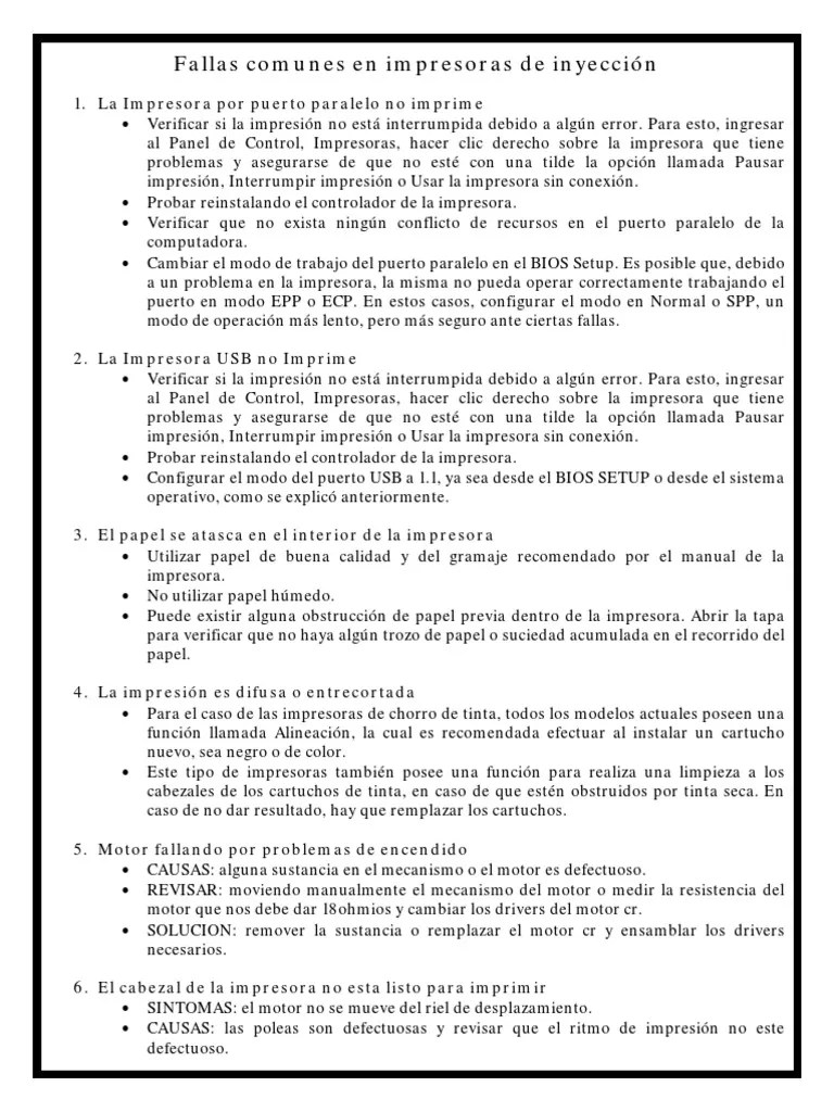 Fallas Comunes En Impresoras De Inyección, Laser Y Matriz De Punto ...