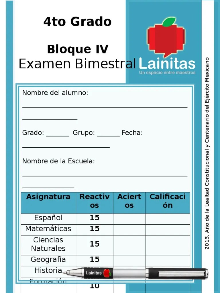 Examen 4to-Grado-Bloque-4-2013-2014 | PDF | Nueva España | Ligero