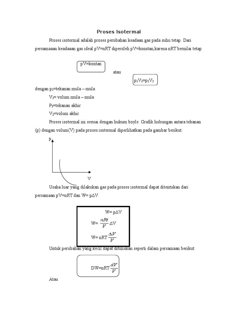 Satu mol gas ideal pada 27 0c diekspansikan isotermal dan reversibel dari 10 sampai 1 bar. Proses Isotermal Pdf