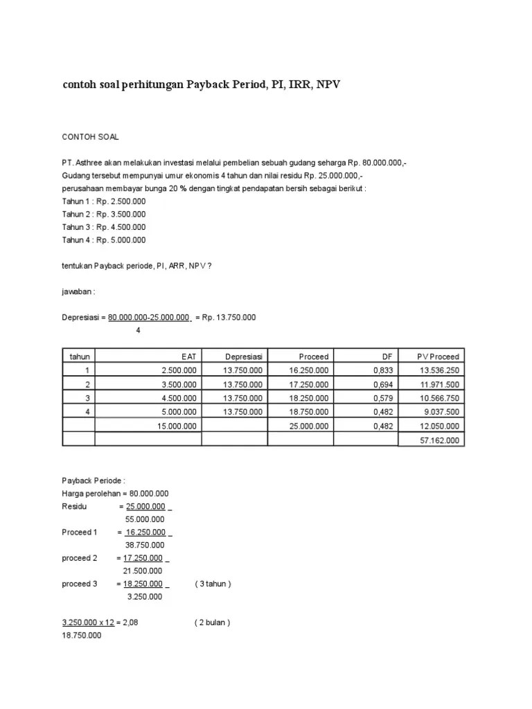 Contoh Soal Payback Period Dan Npv Contoh Soal Terbaru Cute766