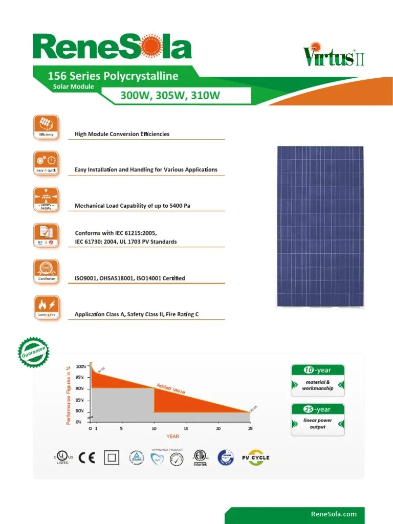 Renesola 300-310w US Data Sheet | PDF | Solar Panel | Electromagnetism