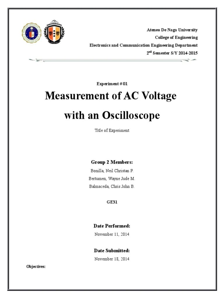 Experiment #01 (Measurement Of AC Voltage With An Oscilloscope) | PDF ...