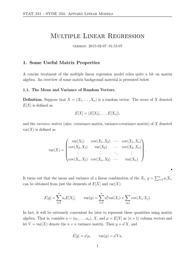 Stat331-Multiple Linear Regression | PDF | Errors And Residuals ...