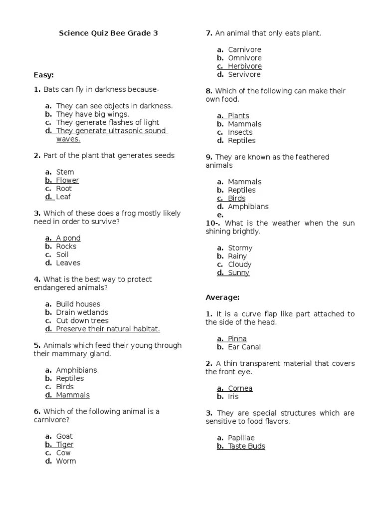What is the 3rd planet from the sun? Science Quiz Bee Grade 3 Pdf Mammals Plants