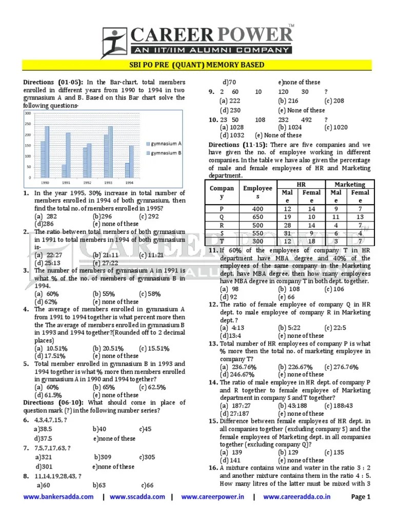 Sbi Po Prelims Quant Memory Based Mock | PDF | Investing | Economies