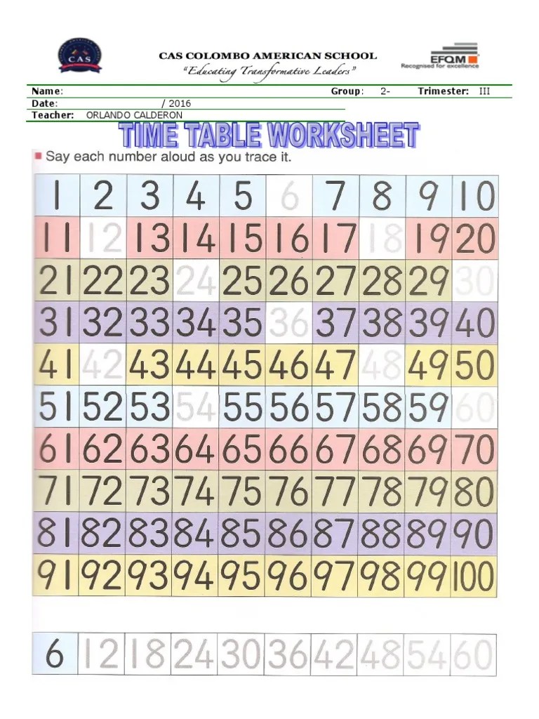 time table worksheet