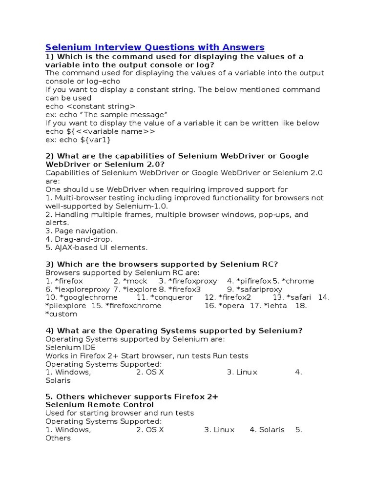 Selenium Interview Questions And Answers: Capabilities, Commands, And ...