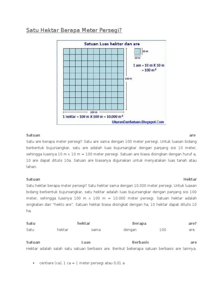 Ukuran Luas Are Dan Hekatr
