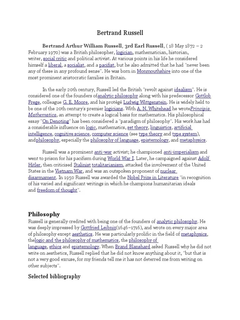 Bertrand Russell | PDF | Bertrand Russell | Analytic Philosophy