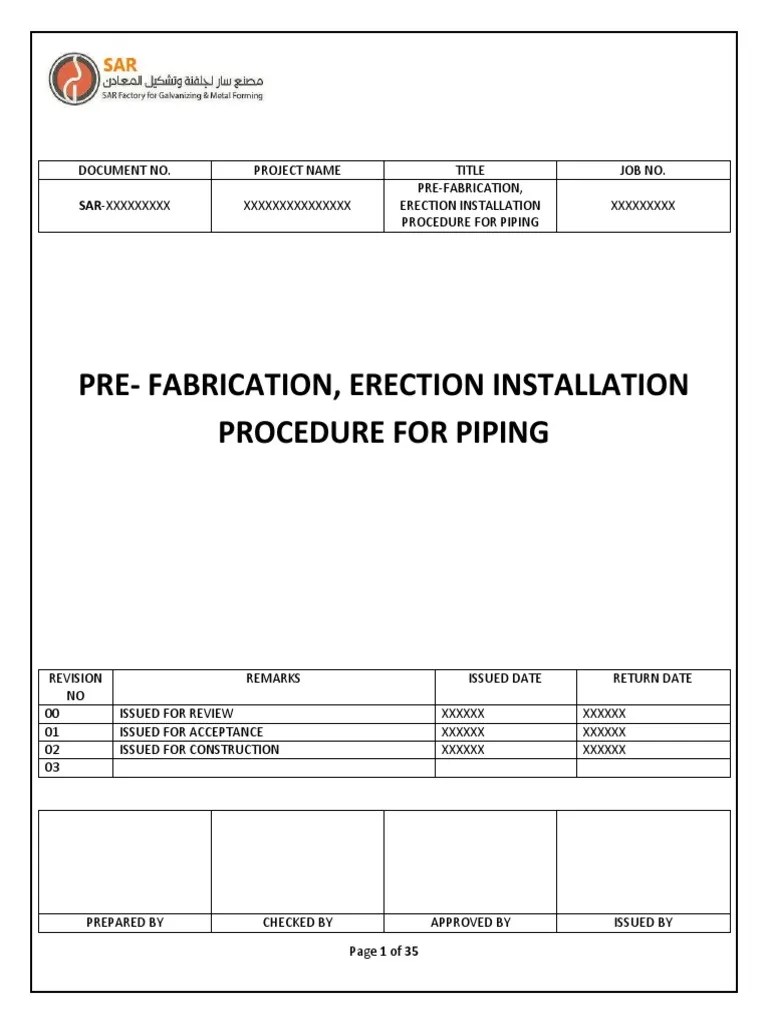 Fabrication Erection Installation Procedure For Piping | PDF | Pipe (Fluid Conveyance ...