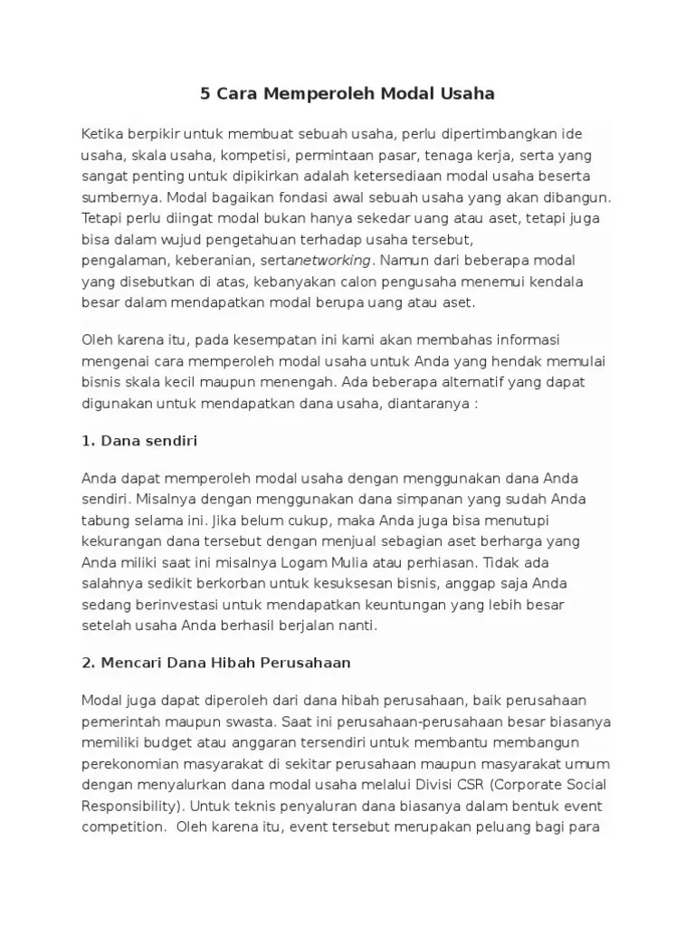 5 Cara Memperoleh Modal Usaha | PDF