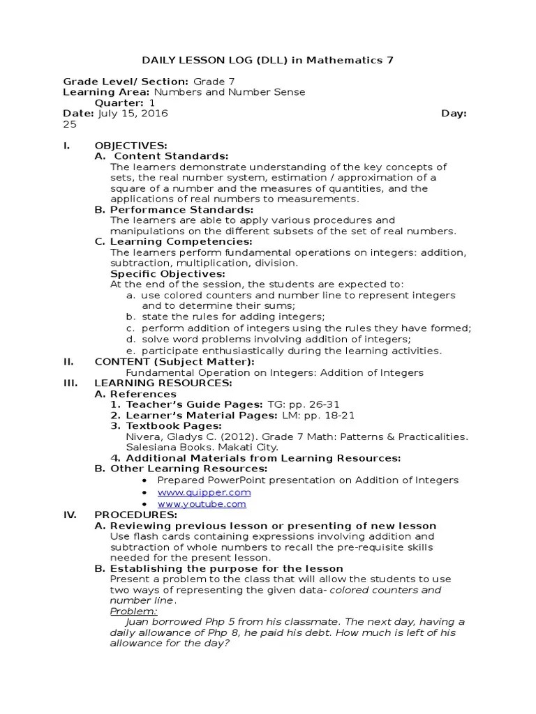 Grade 7-Fundamental Operation On Integers- Addition Of Integers ...