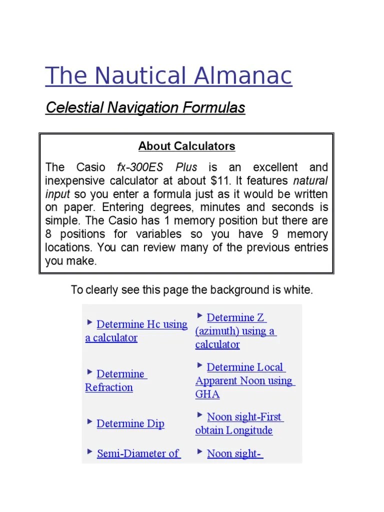 Celestial Navigation Formulas | PDF | Longitude | Latitude