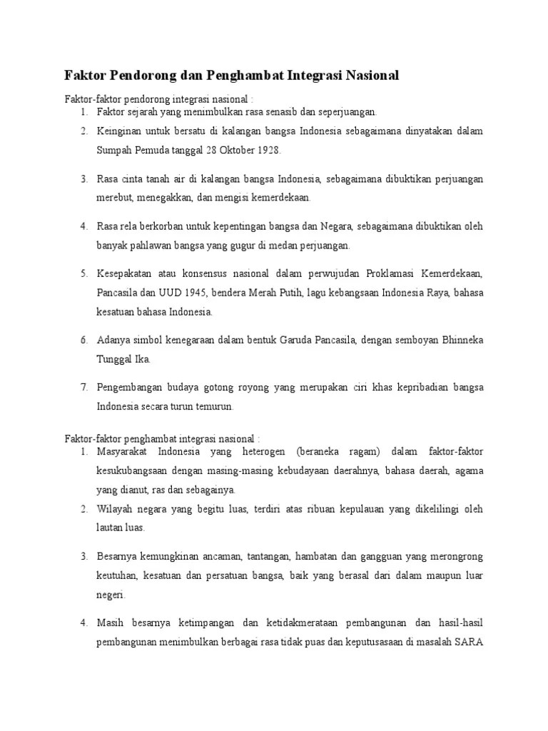 4 Faktor Pendorong Terbentuknya Integrasi Nasional - Seputar Bentuk