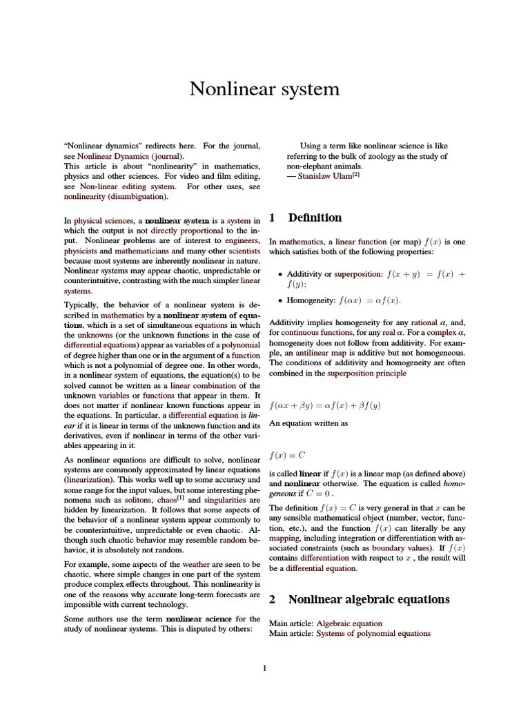 Nonlinear System: 1 Definition | PDF