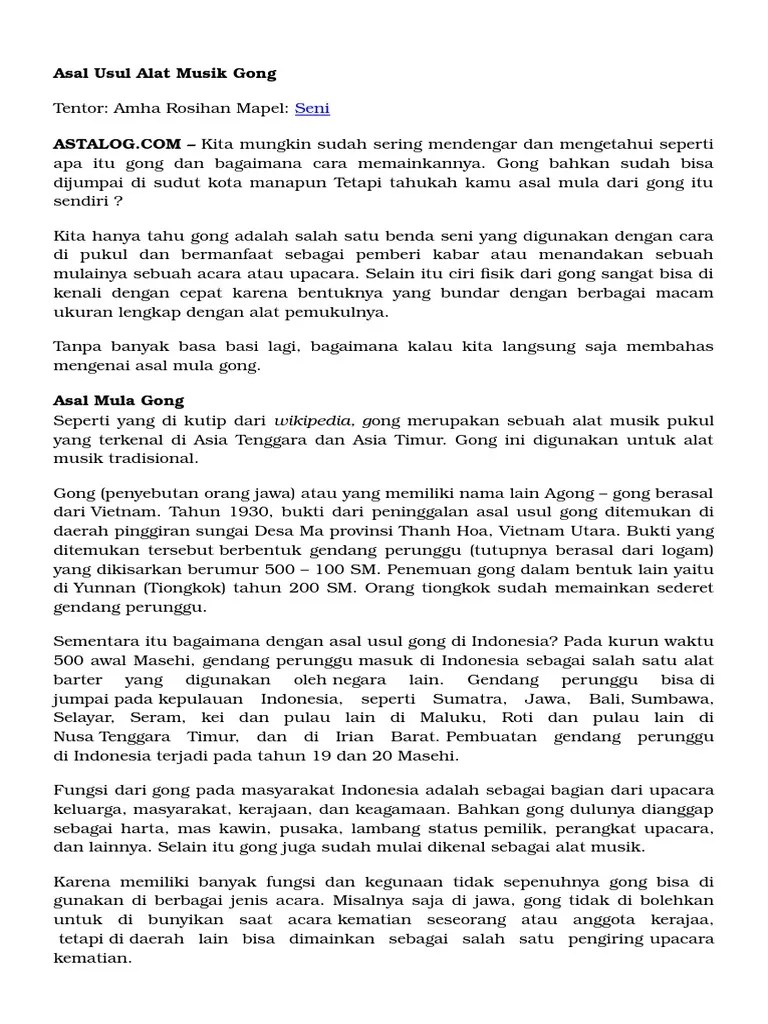 Asal Usul Alat Musik Gong | PDF