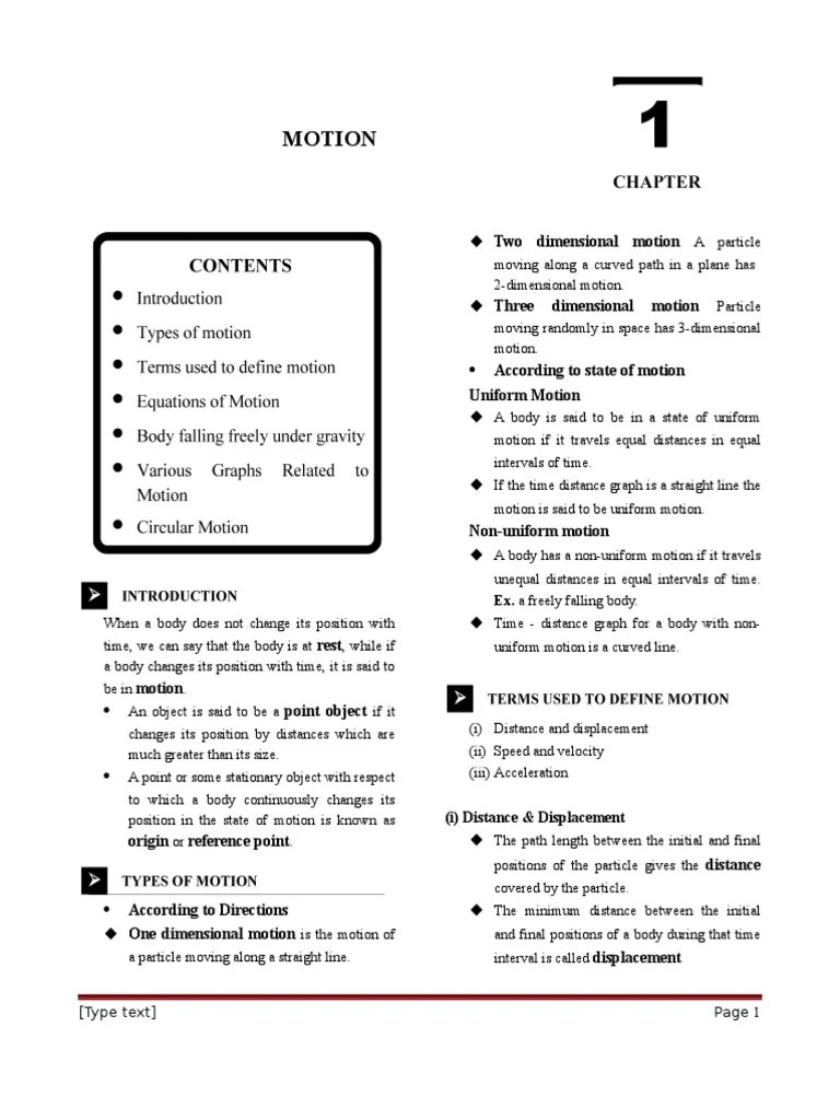 Cbse Class 9 Physics Motion Notes | PDF | Acceleration | Speed