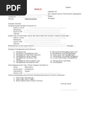 Surat pengantar permohonan ke bpn dari pemohon nomor:. Surat Permohonan Sertifikat Tanah Pdf