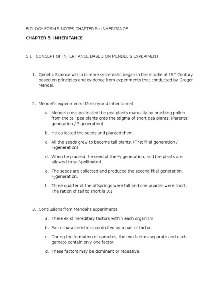 Biology Form 5 Notes Chapter 5 | PDF | Dominance (Genetics) | Allele