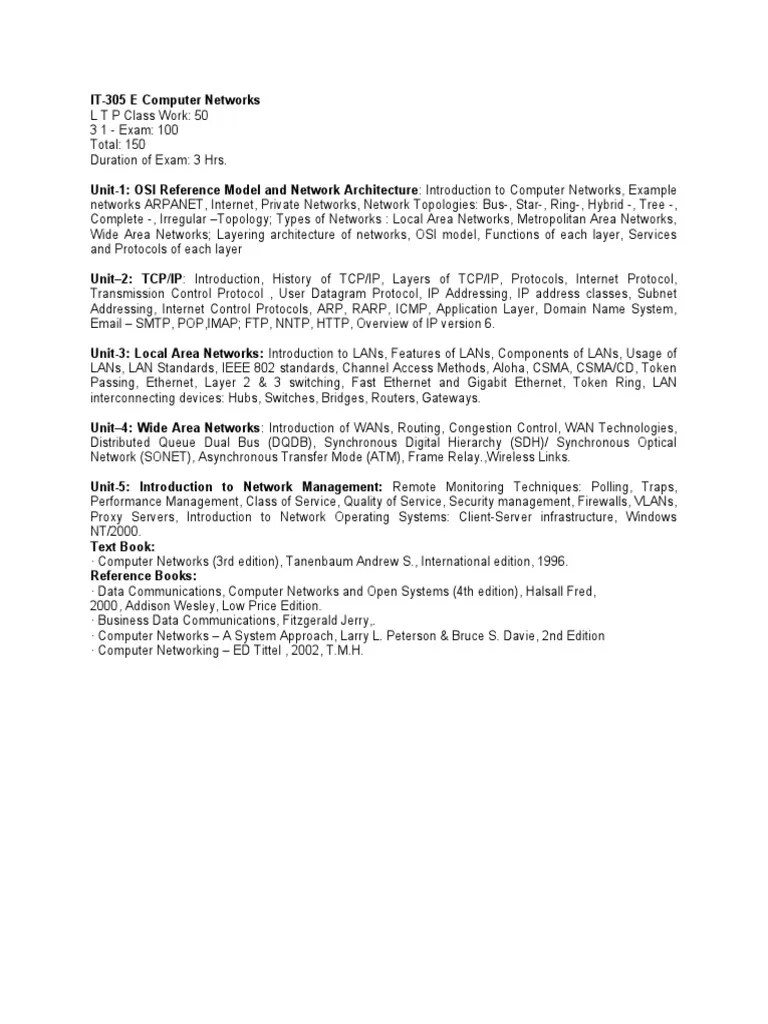 Syllabus Computer Network | PDF | Computer Network | Internet Protocol ...