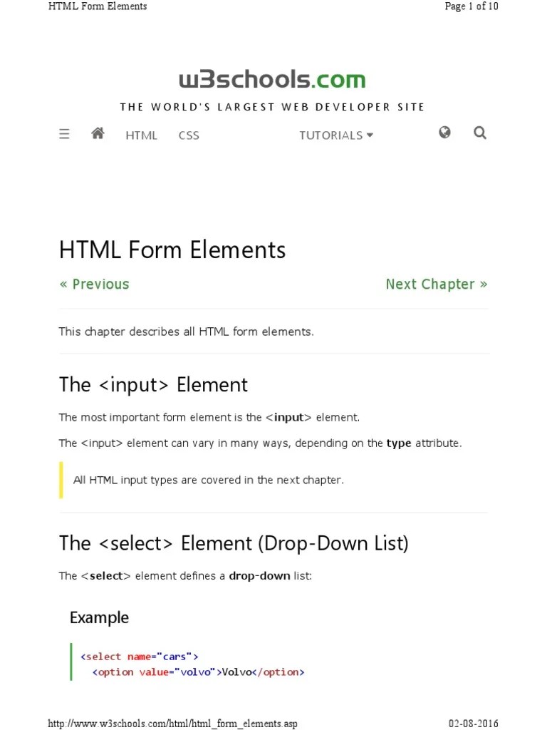 HTML Form Elements | PDF | J Query | Html