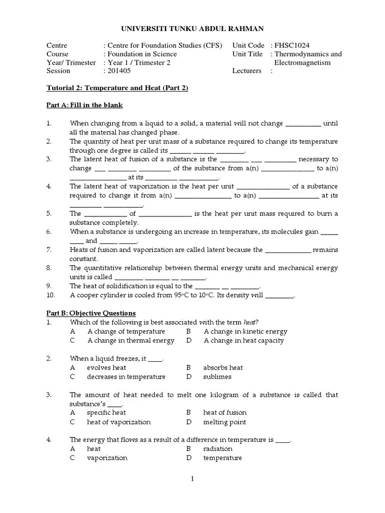 Tutorial 2 Temperature Heat Part 2 PDF | PDF | Heat | Temperature
